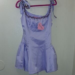 Sugar Thrillz Lavender Mini Dress with Floral Trim
